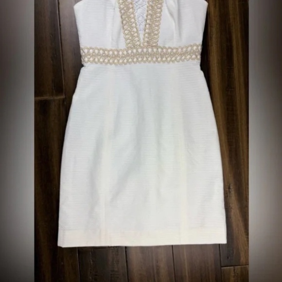 Lilly Pulitzer size 00 Lace Trista Dress White and Gold Knee Mini Length shift - Picture 6 of 9
